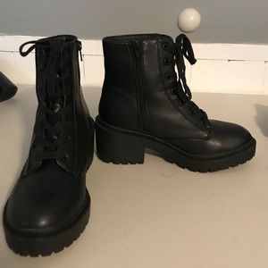 Black Lace Up Combat Boots - Size 7 1/2